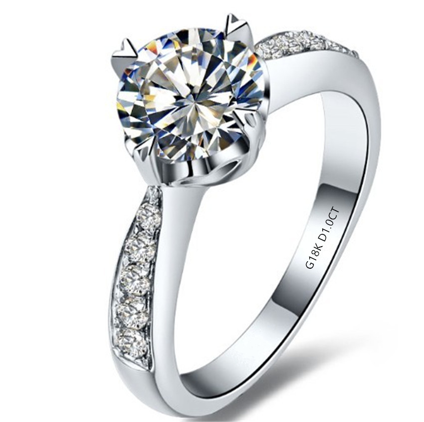Real Solid 18K White Gold Female Marriage Ring 1CT Genuine Moissanite Women Wedding Anniversary Ring Promise Love Forever · v2